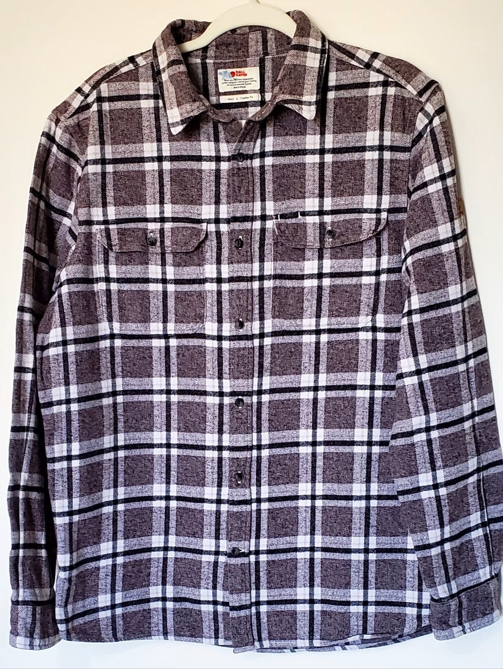 F'Jallraven Ovik Heavy Flannel Shirt Comfort Fit 100% Cotton Brown Plaid Lg EUC
